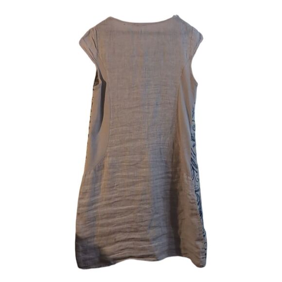 Lungo L'arno Blue Embroidered 💯 linen dress size M - Picture 7 of 10